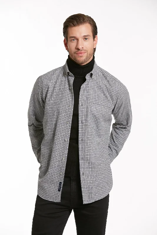 Regular Fit Plaid Cotton Blend Gray Dress Shirt