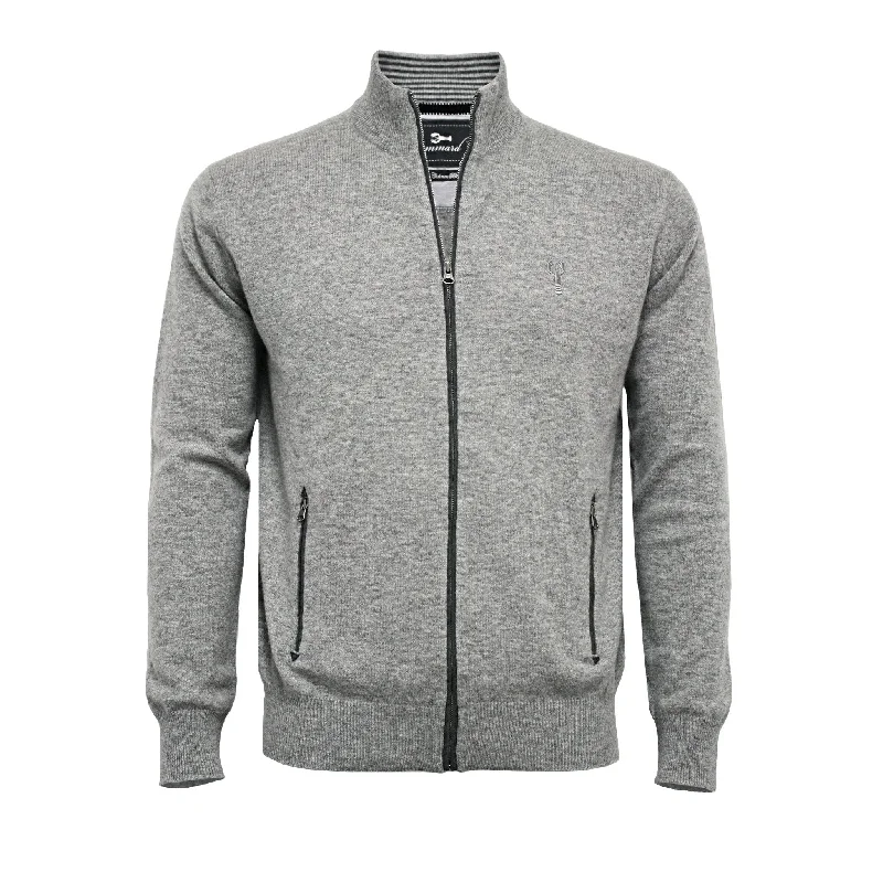 Silver Grey Cashmere Zipper Cardigan Porto