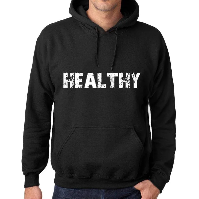 Men's Women's Unisex Printed Graphic Cotton Hoodie Soft Heavyweight Hooded Sweatshirt Pullover Popular Words HEALTHY Deep Black