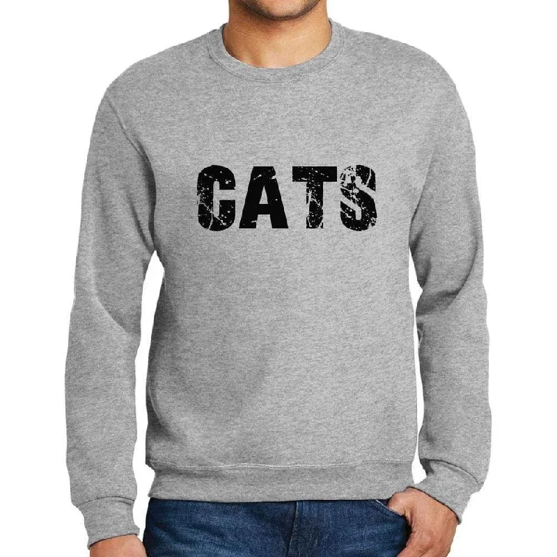 Men's Printed Graphic Sweatshirt Popular Words CATS Grey Marl