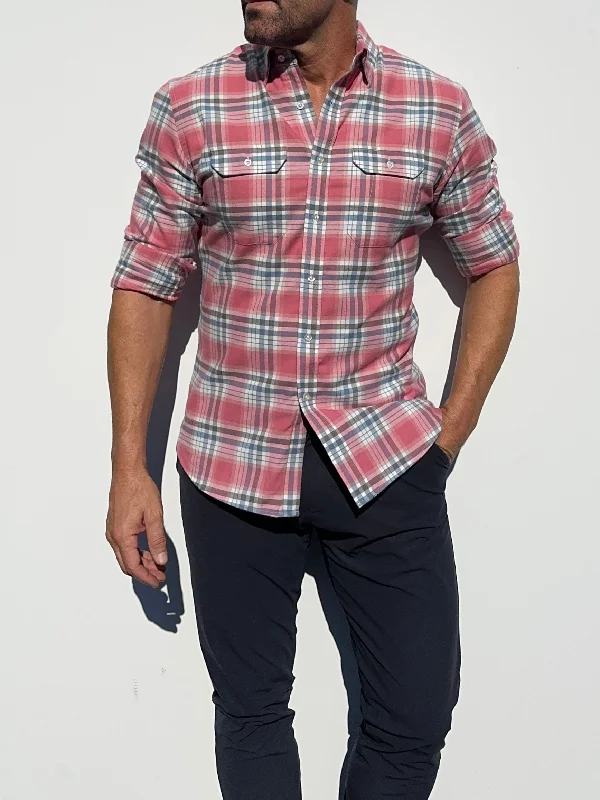 Coral, White & Blue Utility Flannel- Small Batch #352