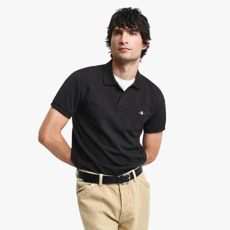 Gant Mens Slim Pique Short Sleeve Golfer Black