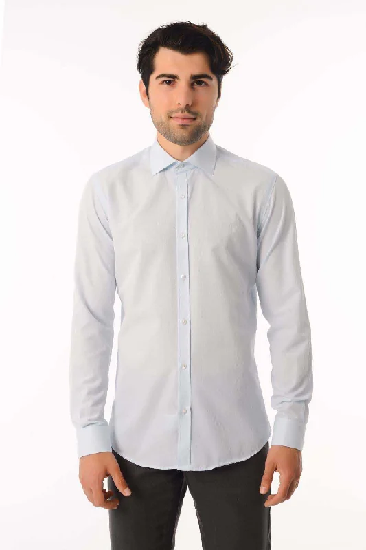 Slim Fit Patterned Cotton Blend Casual Shirt, Ice Blue D.