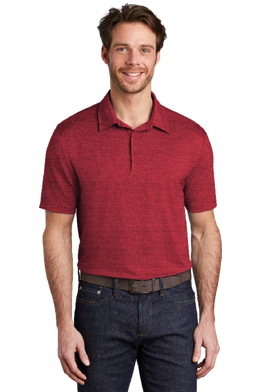 Port Authority Mens Moisture Wicking Short Sleeve Polo Shirt - Red/Black - Closeout