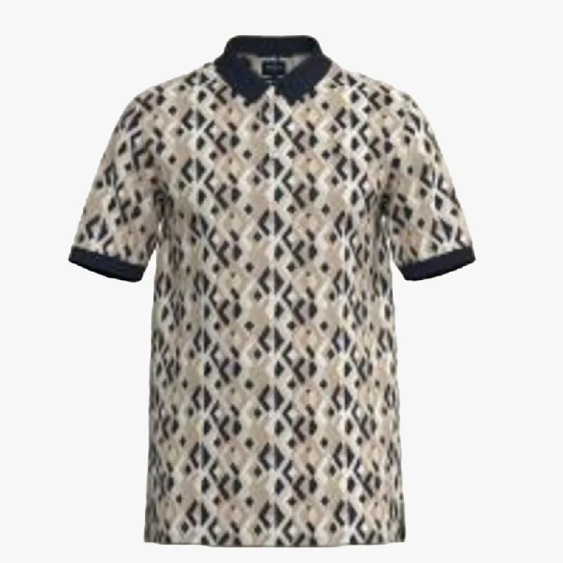 Polo Mens Geometric Mercerised Short Sleeve Golfer Light Brown