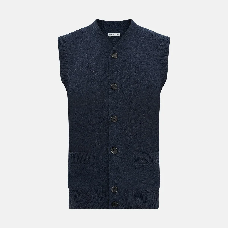 Navy Melange Cashmere Sleeveless Cardigan