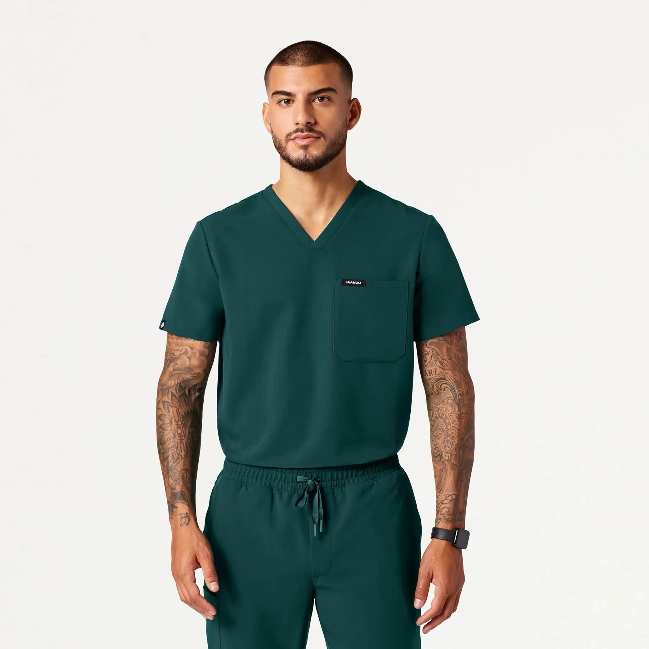 Jaanuu Men's Holmes Everyday 1-Pocket Scrub Top - Midnight Green