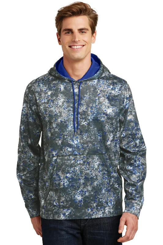 Sport-Tek Mens Sport-Wick Mineral Freeze Moisture Wicking Fleece Hooded Sweatshirt Hoodie w/ Pouch Pocket - True Royal Blue - Closeout