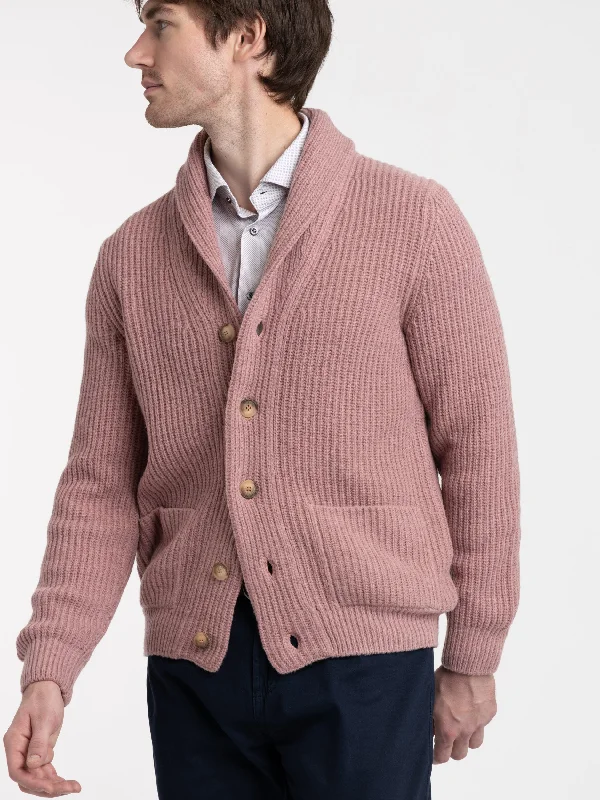 Pink Wool Rib Cardigan