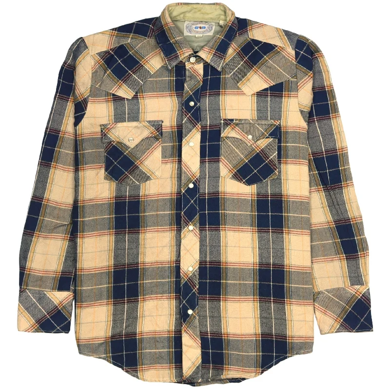 ATB Western Wear Vintage Checkered Flannel Shirt Beige Navy Black