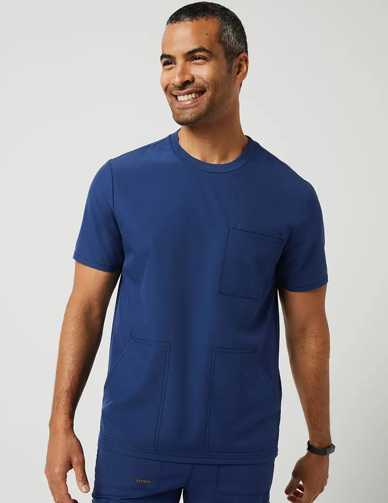 Jaanuu Men's 4 Pocket Crew Neck Top - Estate Navy Blue