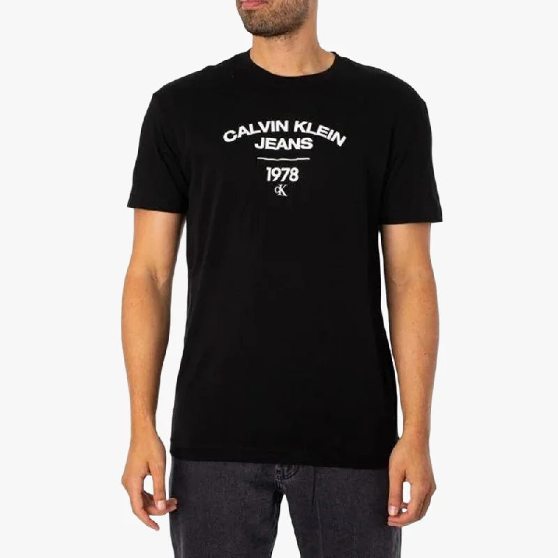 Calvin Klein Mens Varsity Patch Short Sleeve Tee Black