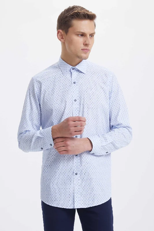 Regular Fit Printed Cotton Blue Casual Shirt