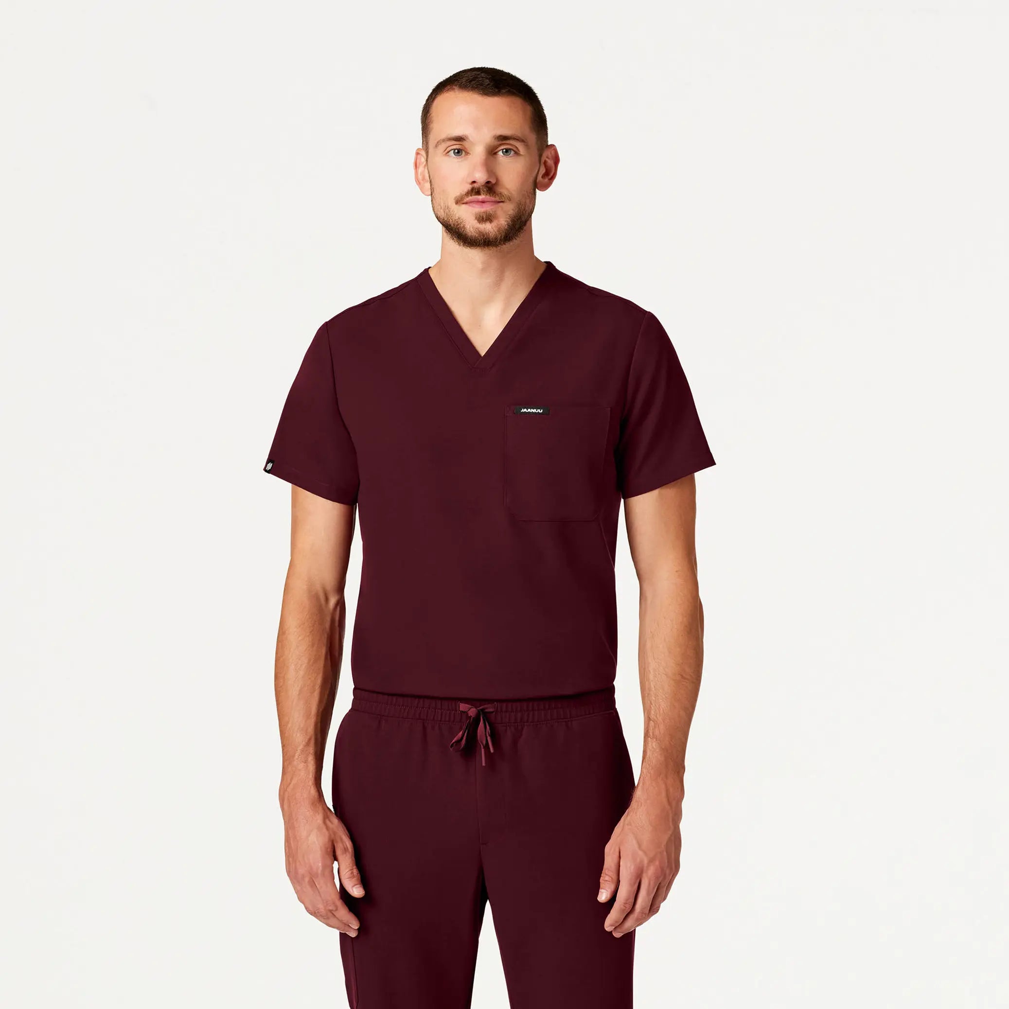 Jaanuu Men's Holmes Everyday 1-Pocket Scrub Top - Burgundy