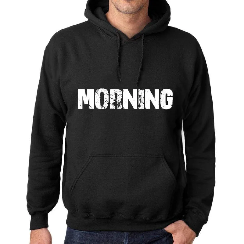 Men's Women's Unisex Printed Graphic Cotton Hoodie Soft Heavyweight Hooded Sweatshirt Pullover Popular Words MORNING Deep Black