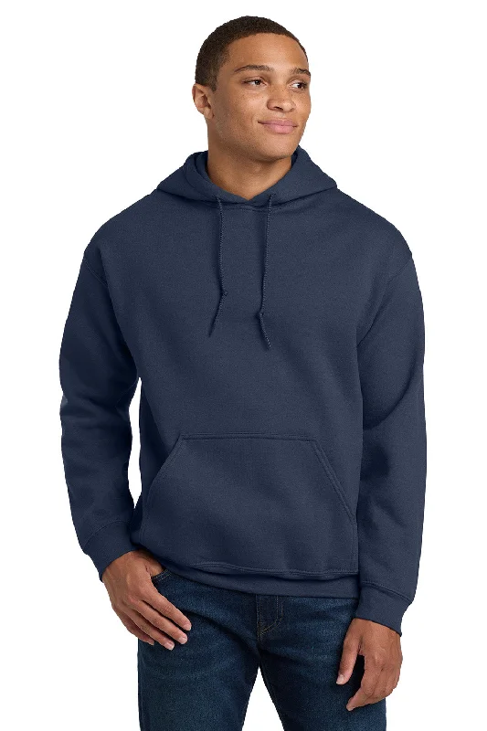 Gildan Mens Pill Resistant Hooded Sweatshirt Hoodie w/ Pouch Pocket - Navy Blue