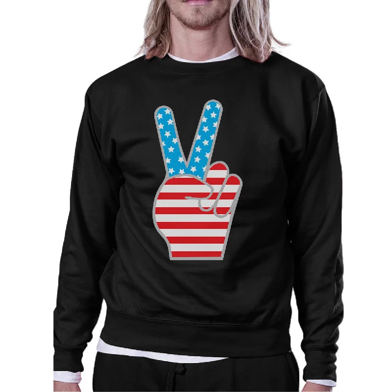 Peace Sign American Flag Sweatshirt Pullover Fleece Unisex Grey