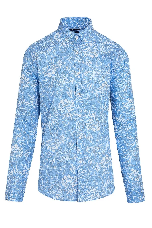 Slim Fit Cotton Floral Blue Casual Shirt