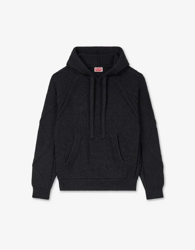 Kenzo Black Hand-Embroidered Cable Knitted Hoodie