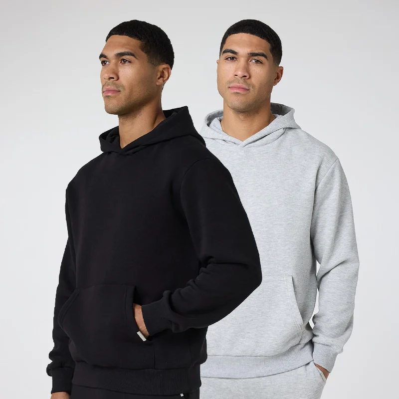 2-Pack Relaxed Fit Hoodie | Black Light Grey Marl