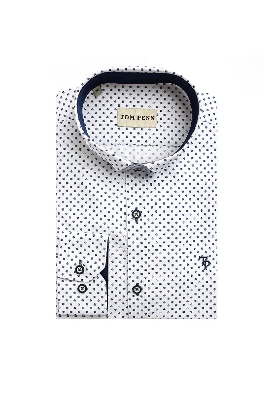 Tom Penn Sunburst Print Long Sleeve Shirt, Navy & White