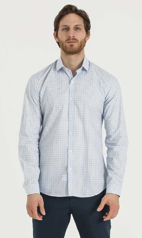 Slim Fit Long Sleeve Checked Cotton Dress Shirt, Blue K.