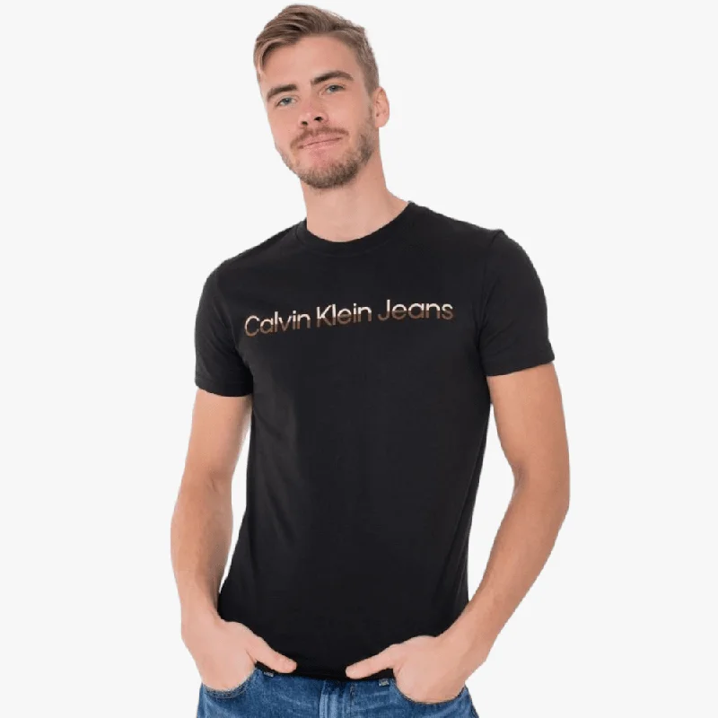 Calvin Klein Mens Ck Mixed Institutional Short Sleeve Tee Black