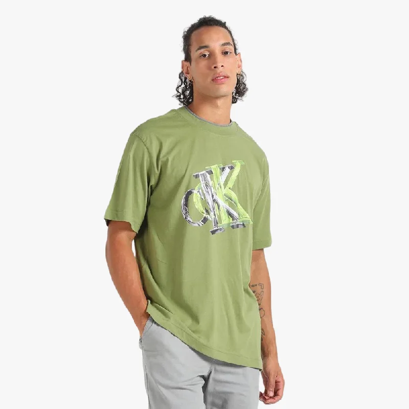 Calvin Klein Mens 3D Meta Monogram Short Sleeve Tee Olive