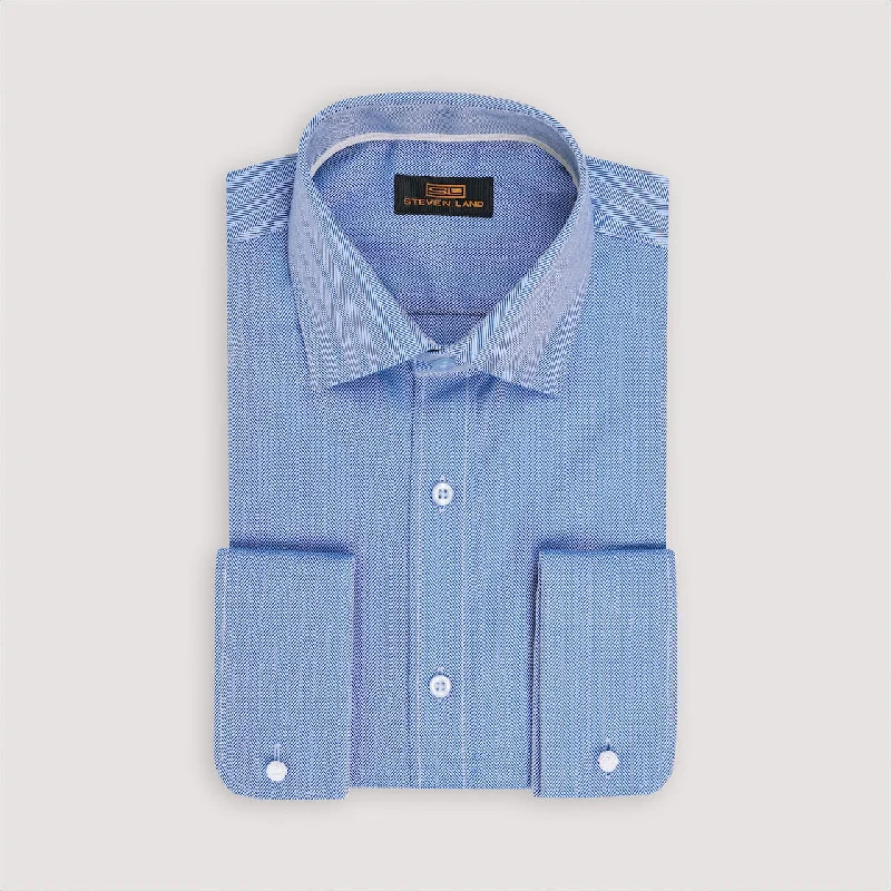 The Regal Herringbone Dress Shirt | Classic Spread Collar | Rounded French Cuff | 100% Cotton