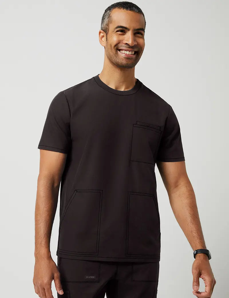 Jaanuu Men's 4 Pocket Crew Neck Top - Black