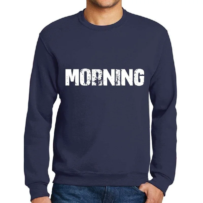 Men's Printed Graphic Sweatshirt Popular Words MORNING French Navy