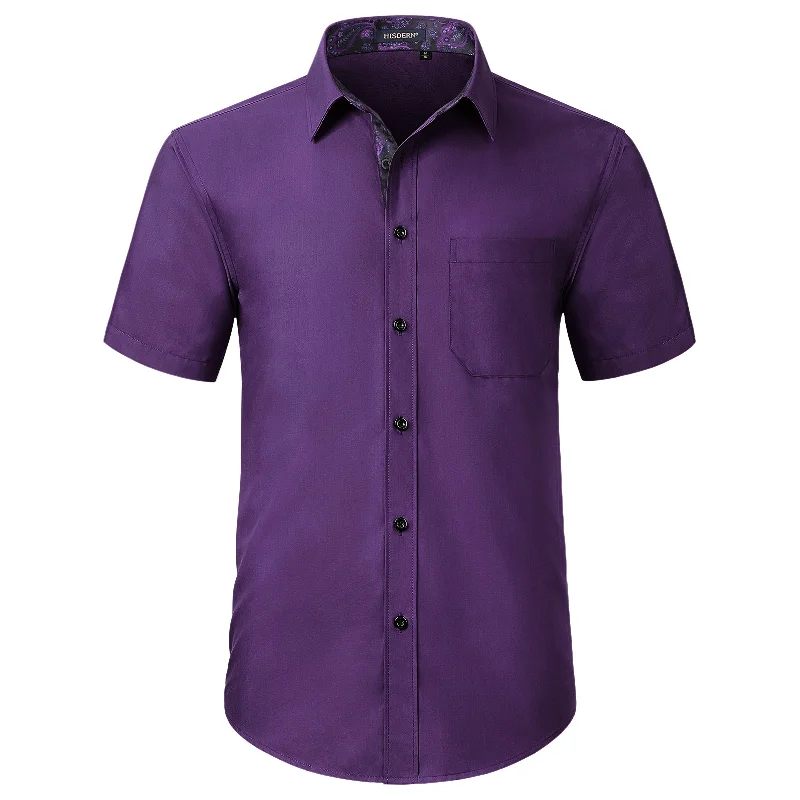 Men's Short Sleeve Shirt with Pocket - 016-PURPLE