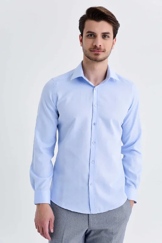 Slim Fit Patterned Cotton Blend Casual Shirt, Ice Blue D.