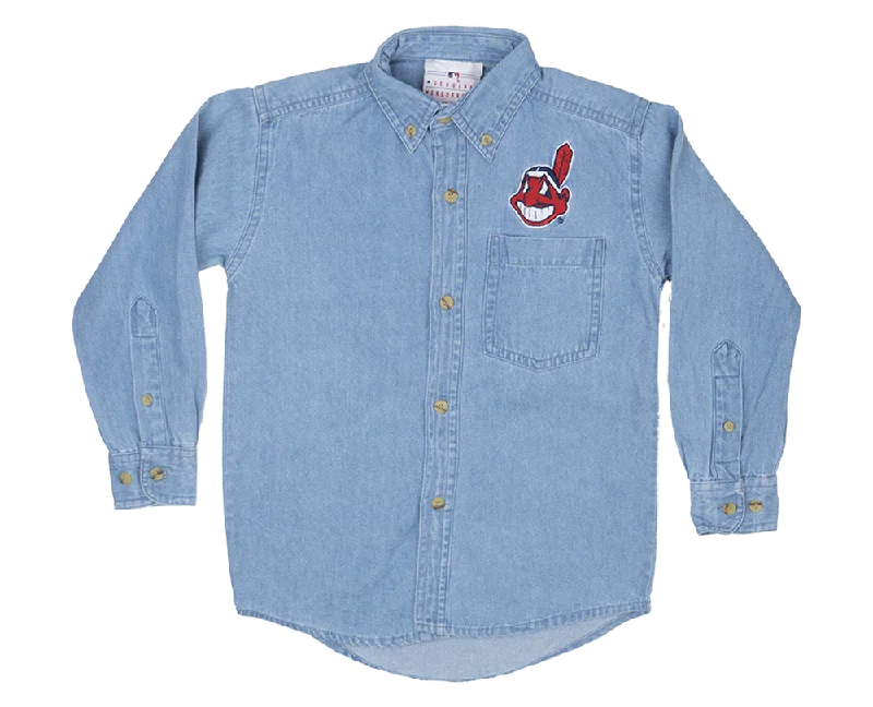 YOUTH CLEAVLAND INDIANS L/S BUTTON DOWN INDIGO - GDMMJ01