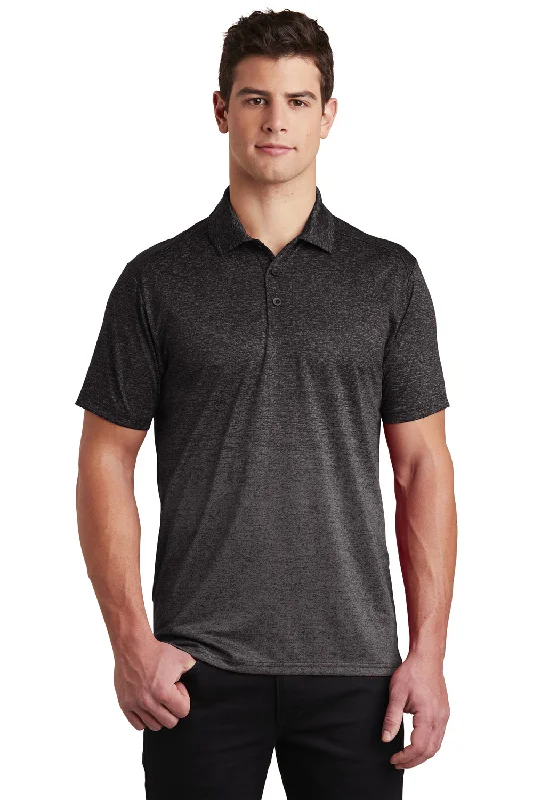 Sport-Tek Mens Ombre Heather Moisture Wicking Short Sleeve Polo Shirt - Iron Grey/Black