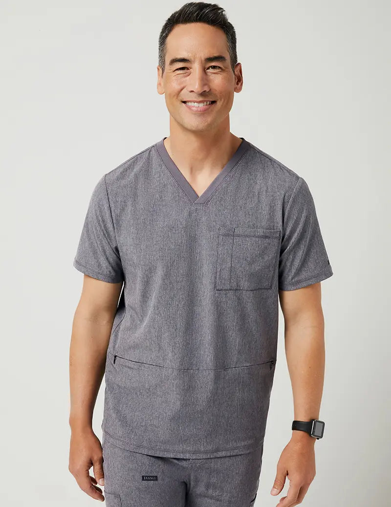 Jaanuu Men's 3 Pocket V-Neck Top - Heathered Grey