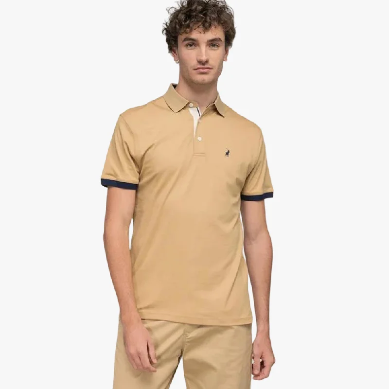 Polo Mens Colour Block Short Sleeve Golfer Camel