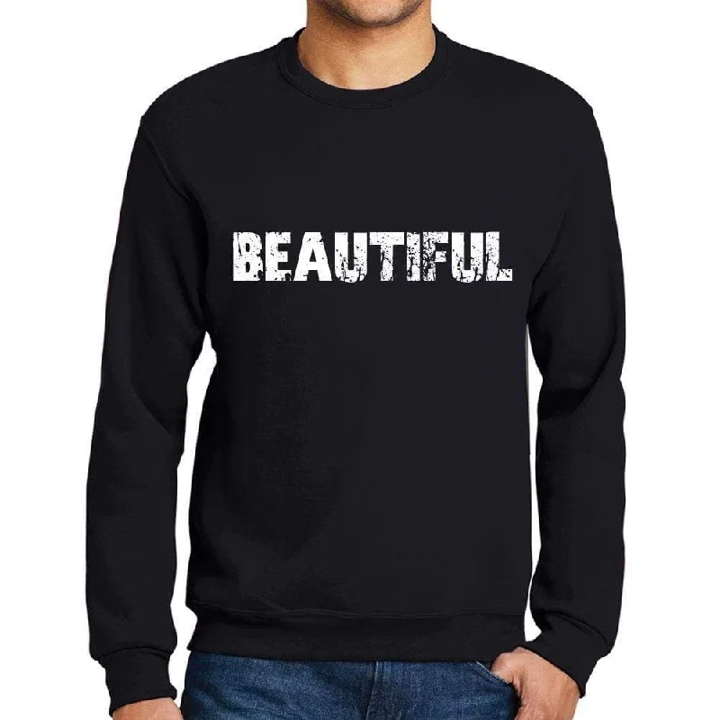 Men's Printed Graphic Sweatshirt Popular Words BEAUTIFUL Deep Black