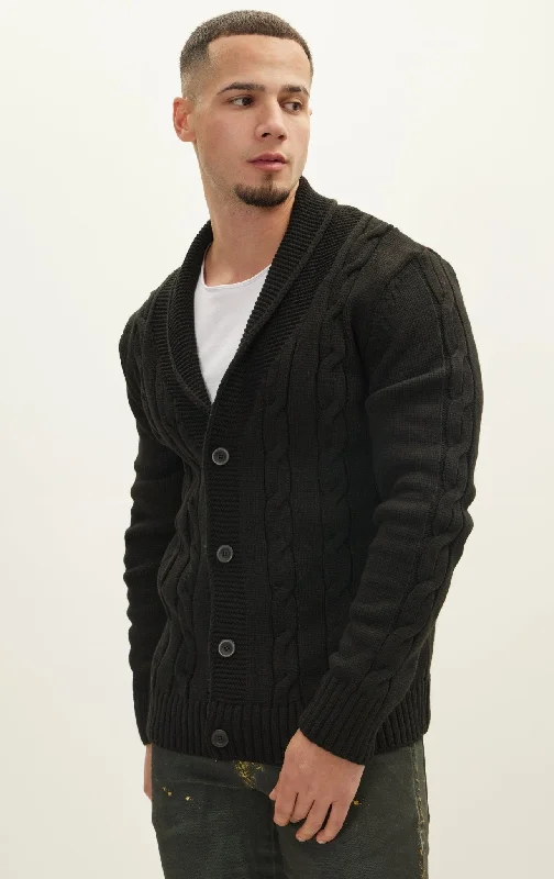 Four Button Down Cardigan - Black