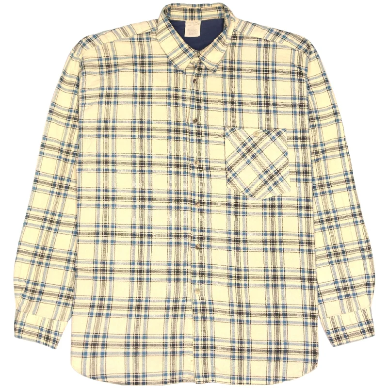 Vintage Checkered Flannel Shirt Beige Blue Black