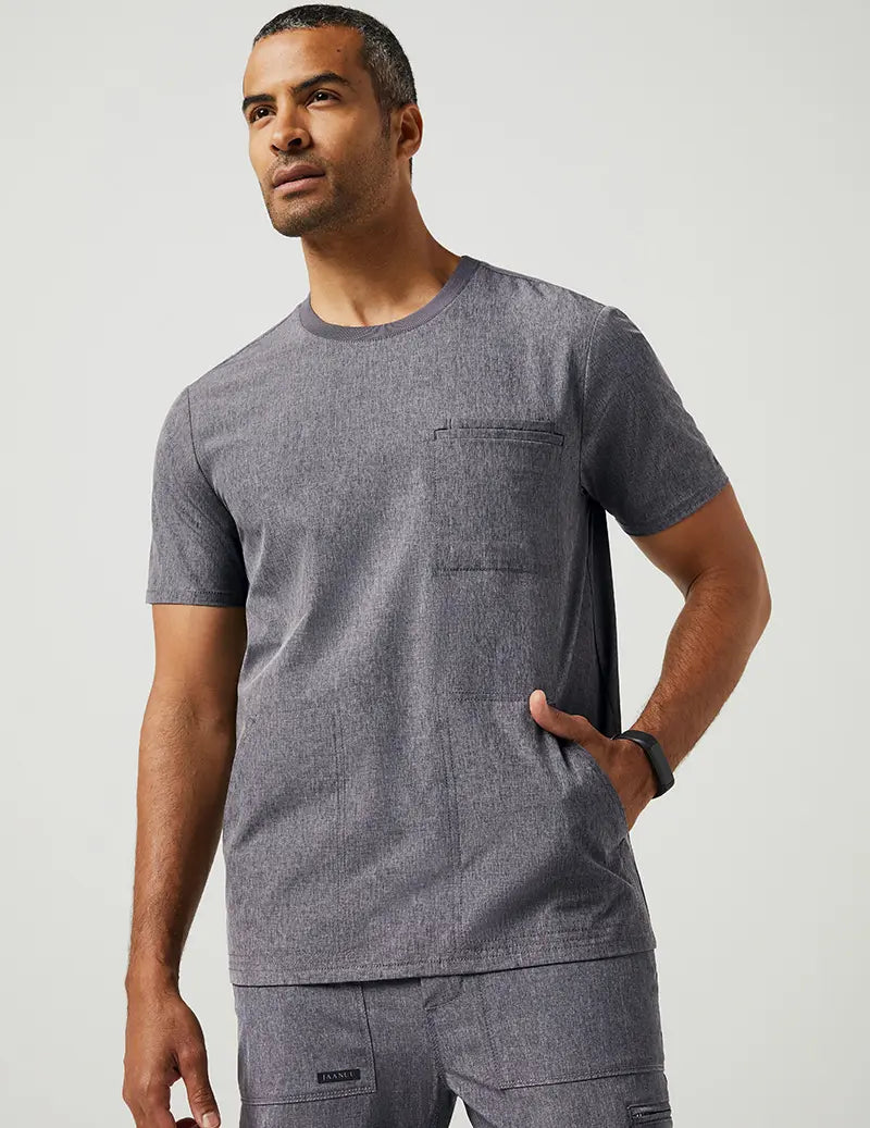 Jaanuu Men's 4 Pocket Crew Neck Top - Heathered Grey