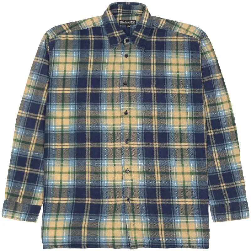 Euroclub Vintage Checkered Flannel Shirt Navy Black Beige Green