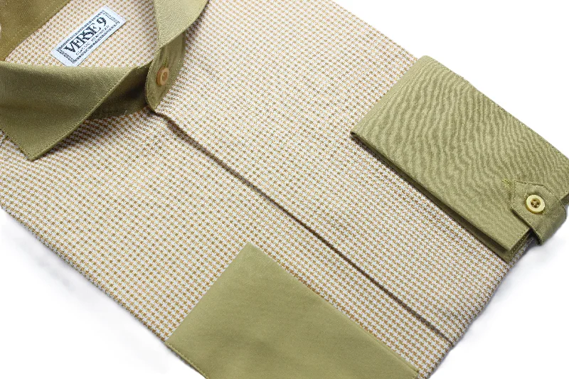 Houndstooth 3 | Tan & White | French Cuff Shirt