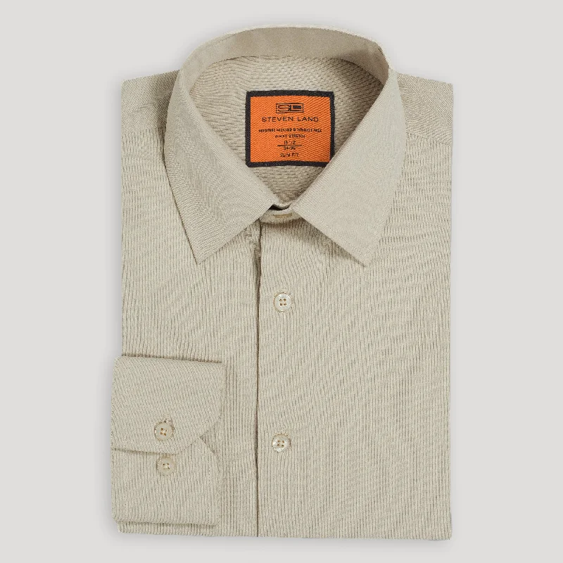 4 Way Stretch Travel Dress Shirt | Barrel Cuff | Point Collar | Slim Fit | Beige