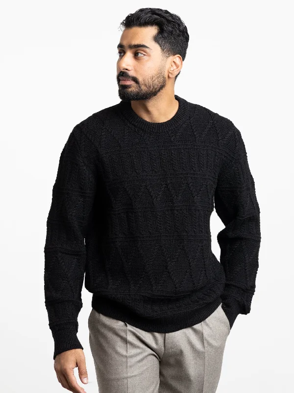 Black Wool Cable-Knit Sweater