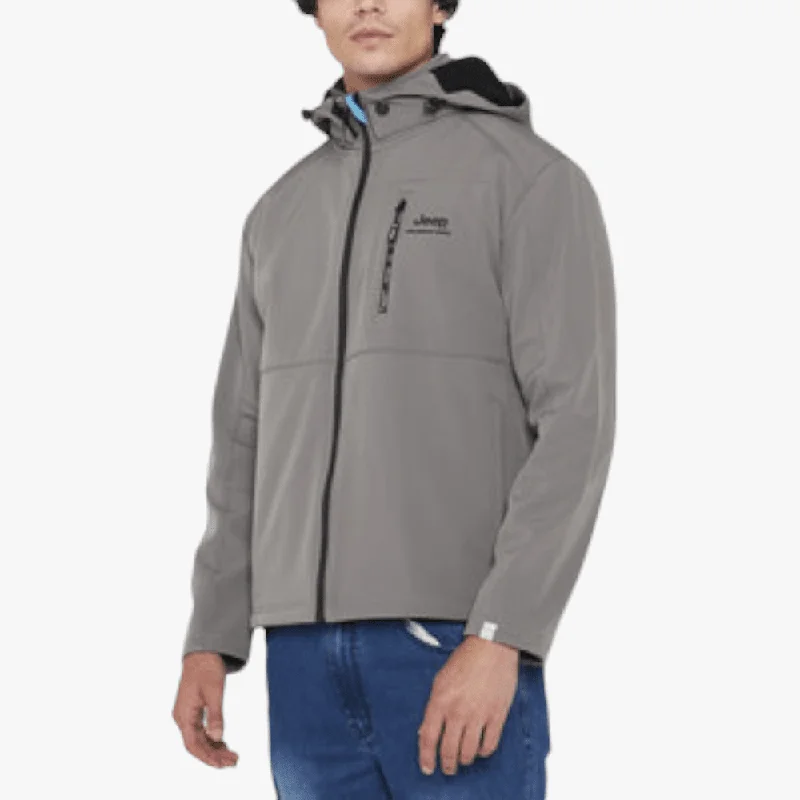 Jeep Mens Rubicon Hooded Soft Shell Jacket Grey