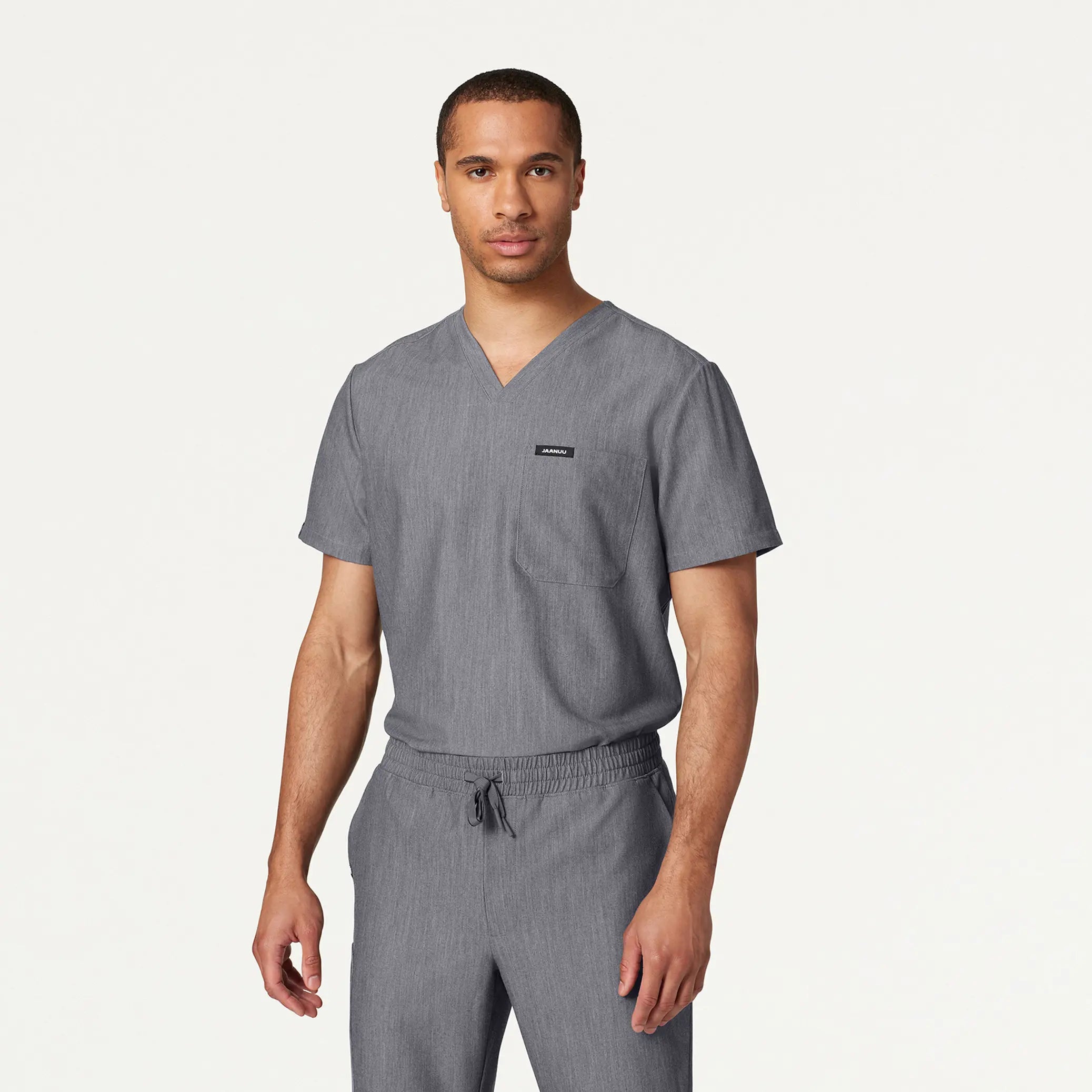 Jaanuu Men's Holmes Everyday 1-Pocket Scrub Top - Heather Gray