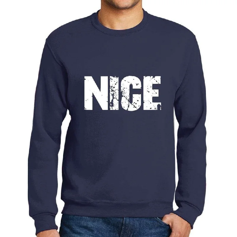 Men's Printed Graphic Sweatshirt Popular Words NICE French Navy