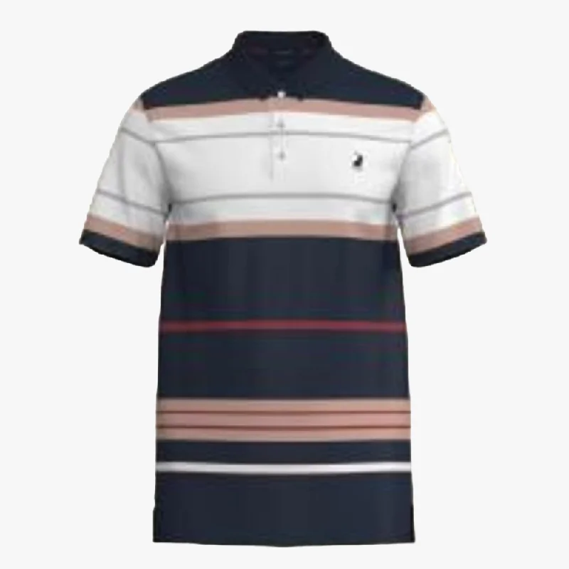 Polo Mens Strip Dm Short Sleeve Golfer Navy