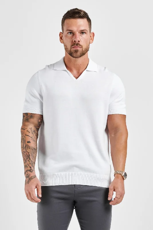 LEGEND OPEN COLLAR POLO SHIRT - WHITE